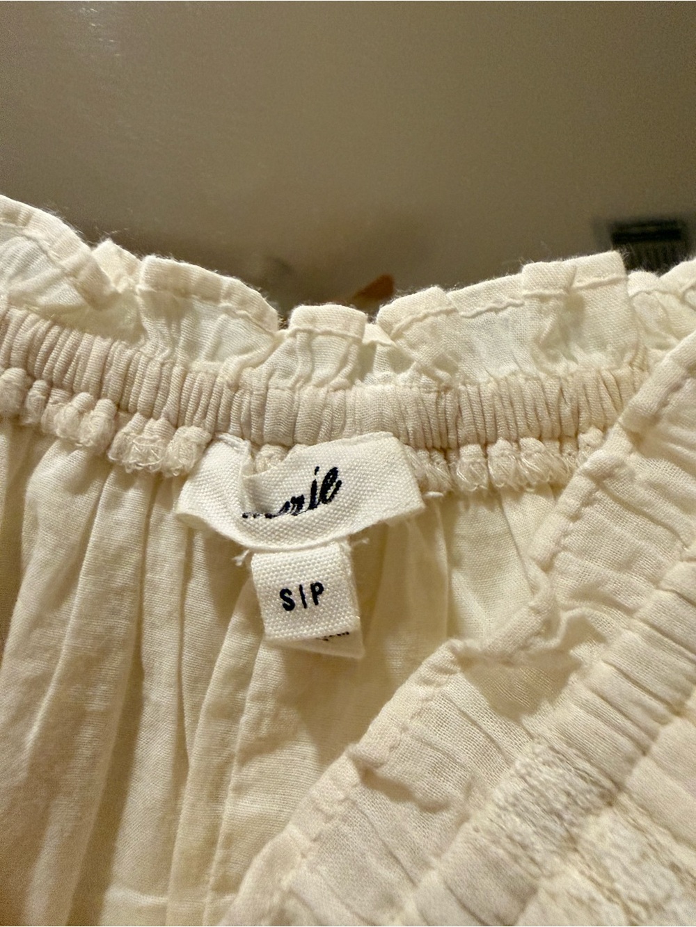 Light Cream Muslin Short-Sleeve Smocked-neck Cotton Lace Trim Dress Aerie Small - Picture 6 of 11